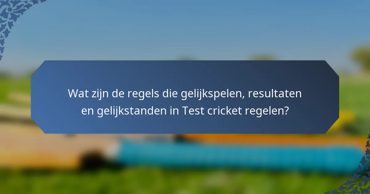Wat zijn de regels die gelijkspelen, resultaten en gelijkstanden in Test cricket regelen?