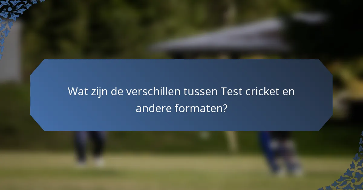 Wat zijn de verschillen tussen Test cricket en andere formaten?
