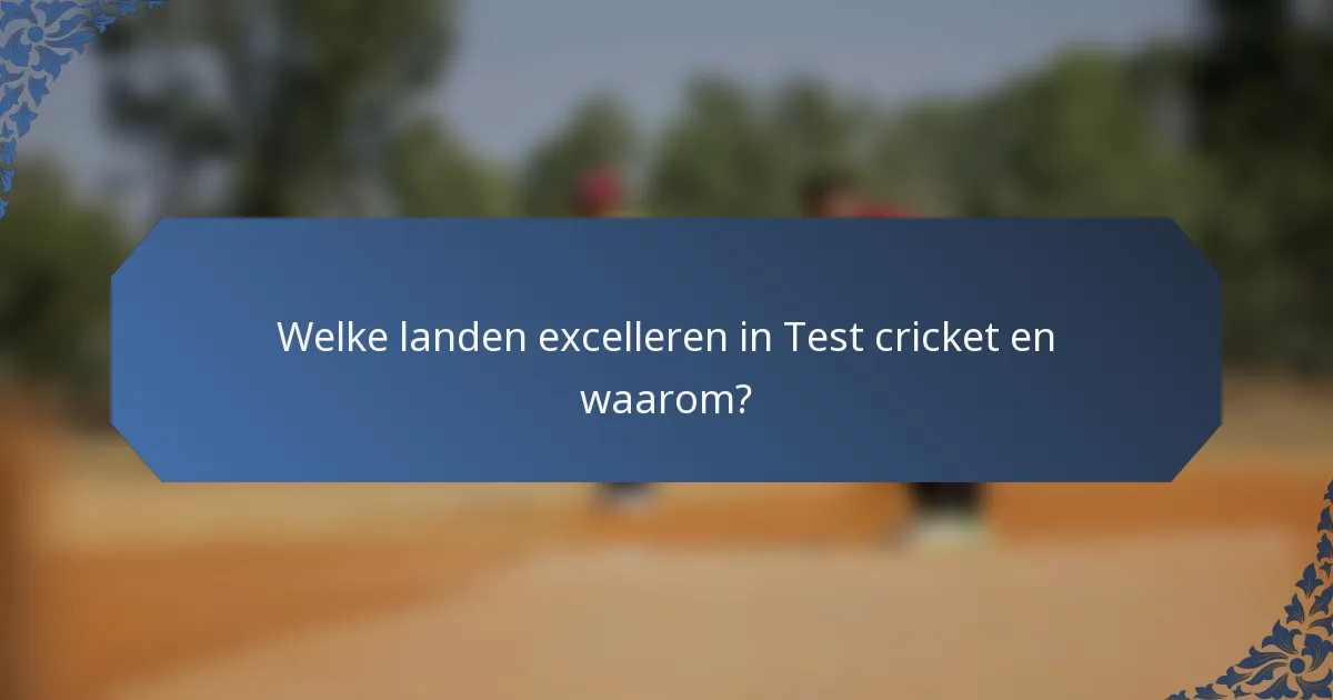 Welke landen excelleren in Test cricket en waarom?